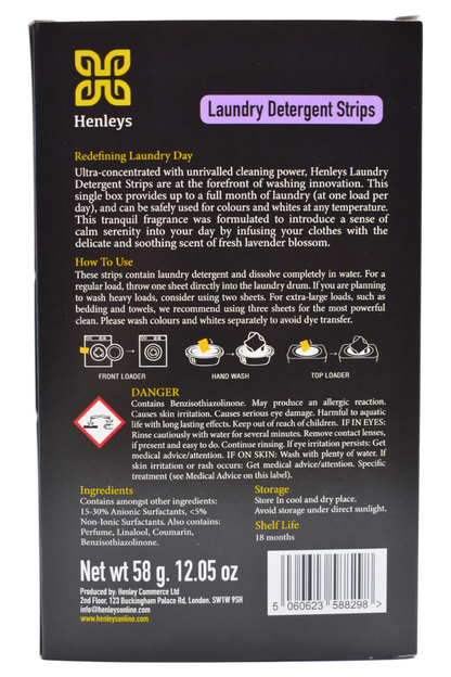 Henleys Laundry Detergent Strips - Lavender Blossom