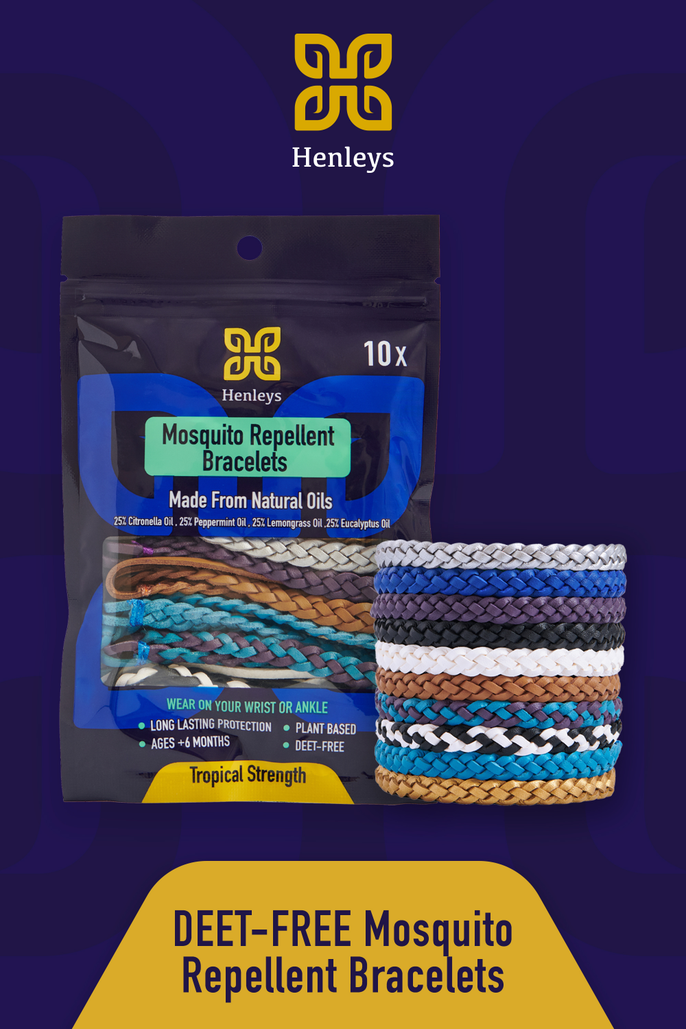 Henleys Mosquito Repellent Bracelets (x3 Packs of 10) (Multi-Saver)